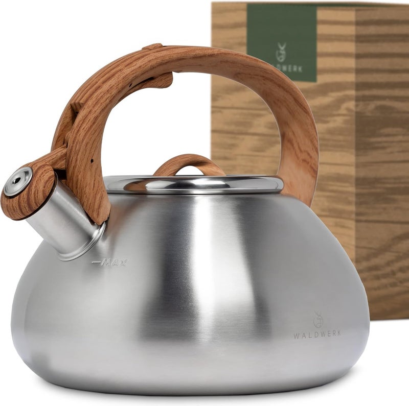 WALDWERK Tea Kettle Stovetop (2.4 Quart) - Teapot for Stovetop - also for Induction and Gas Stoves - Stainless Steel Tea Kettle - Whistling Tea Kettle for Stove Top - Image 1