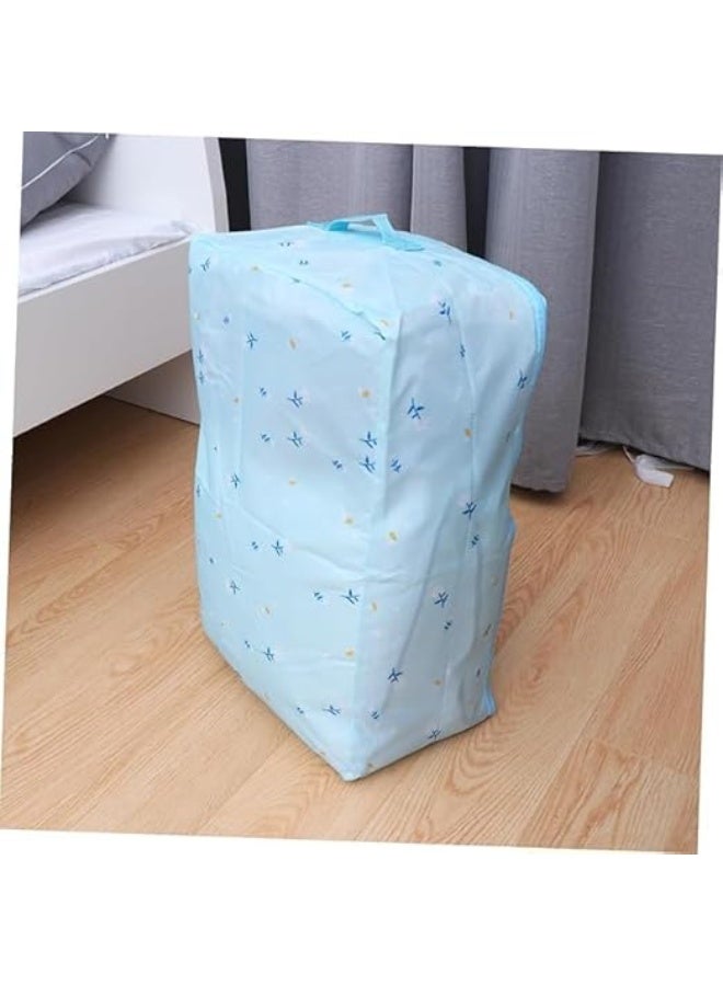 شنطة تخزين كبيرة محمولة مقاومة للماء مع سحّابات، حقيبة منظمة من قماش أكسفورد سميك عالي التحمل مثالية للنوم والألحفة والبطانيات وديكورات الاحتفالات ((71×44×39سم) (زهرة زرقاء فاتحة) - Image 4