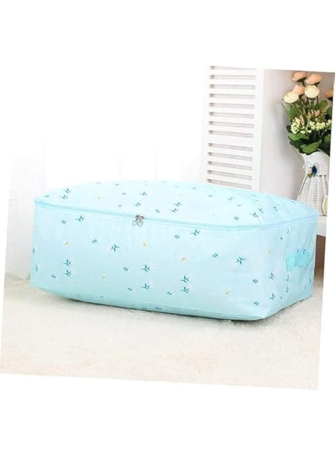 شنطة تخزين كبيرة محمولة مقاومة للماء مع سحّابات، حقيبة منظمة من قماش أكسفورد سميك عالي التحمل مثالية للنوم والألحفة والبطانيات وديكورات الاحتفالات ((71×44×39سم) (زهرة زرقاء فاتحة) - Image 3