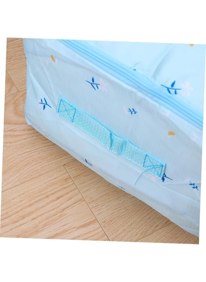 شنطة تخزين كبيرة محمولة مقاومة للماء مع سحّابات، حقيبة منظمة من قماش أكسفورد سميك عالي التحمل مثالية للنوم والألحفة والبطانيات وديكورات الاحتفالات ((71×44×39سم) (زهرة زرقاء فاتحة) - Image 5