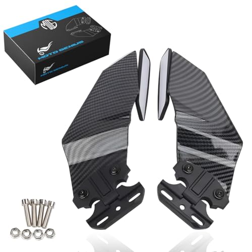 MOTO GENIUS Universal Carbon Fiber H2 Style Aero Wing Rearview Mirrors for Faired Bikes | Adjustable Stealth Design - Image 1