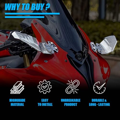 MOTO GENIUS Universal Carbon Fiber H2 Style Aero Wing Rearview Mirrors for Faired Bikes | Adjustable Stealth Design - Image 2