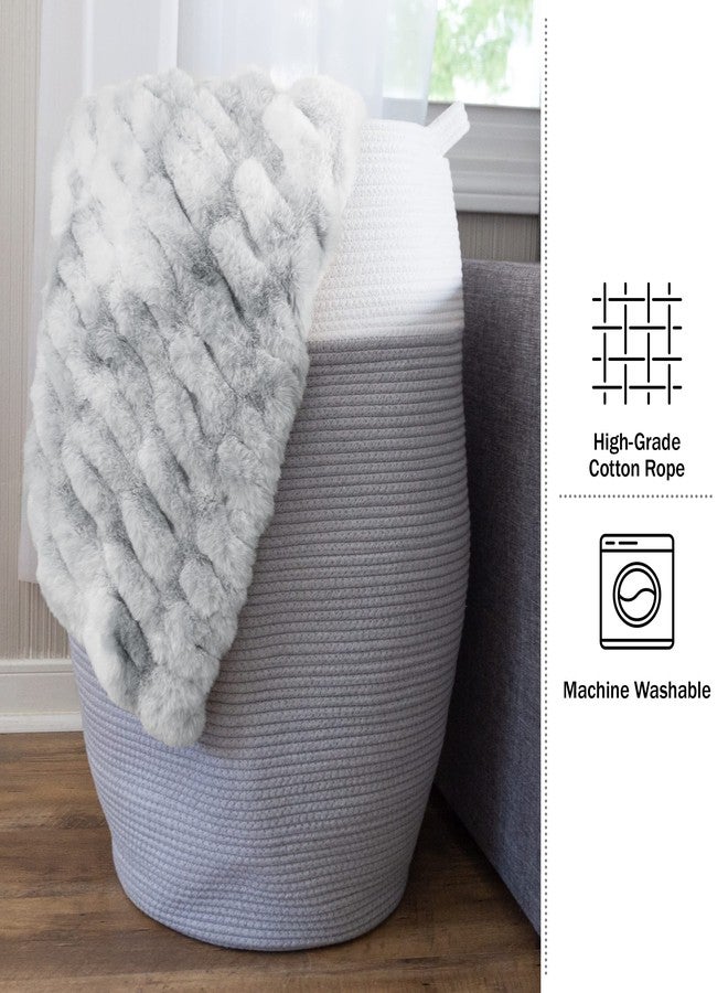 Home-Complete Laundry Basket - Curved Cotton Rope Basket with Handles for Living Room, Bedroom, Bathroom, Nursery, and Laundry Room Storage by Home-Complete (Gray) Large - Image 3