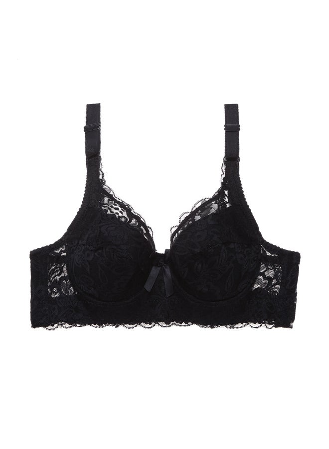Lace Trimmed Push Up Underwire Bra Plus Size Adjustable Side Slimming Design Underwear Thin Cotton Cups Breathable Mesh Bra  - Image 1