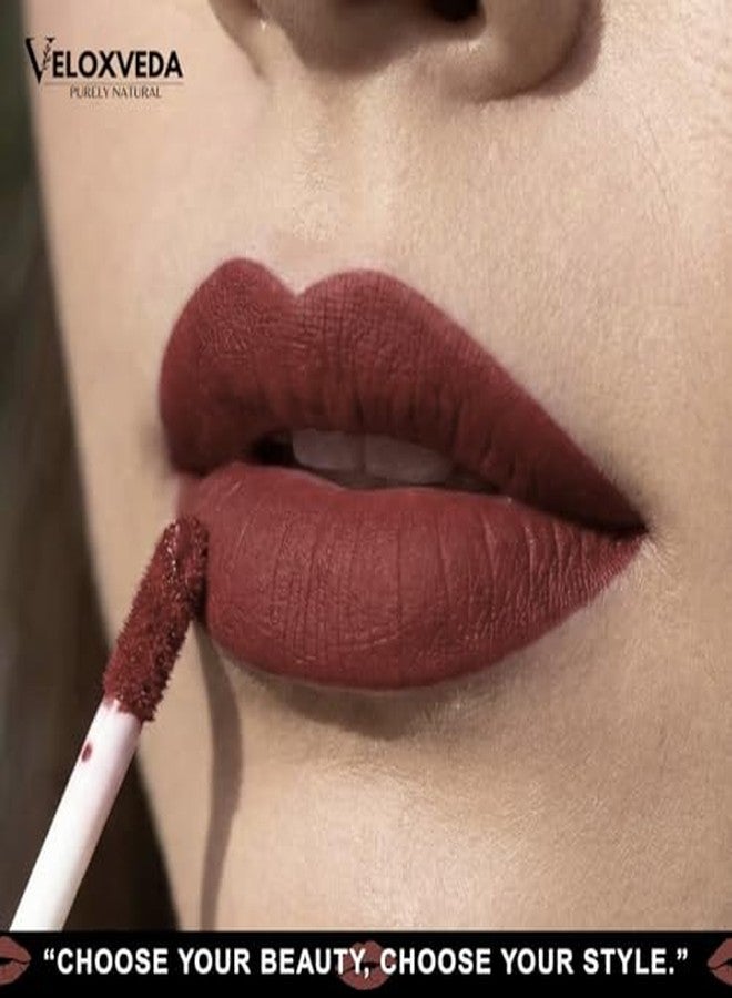 Veloxveda Mystic Matte Liquid Lipstick - Expresso Noir (Shade-10), 5ml - Deep Coffee Brown, Long Lasting, Waterproof & Smudge-Proof Matte Finish - Image 4