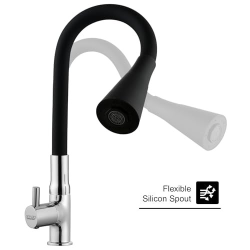 SPAZIO Turbo Brass Swan Neck Tap/Sink Faucet with Black 360 Degree Flexible Silicon Swivel Spout & Dual Flow Pattern, Hot/Cold Water for Kitchen Sink, Wash Basin, Chrome Finish Pillar Cock - Image 3