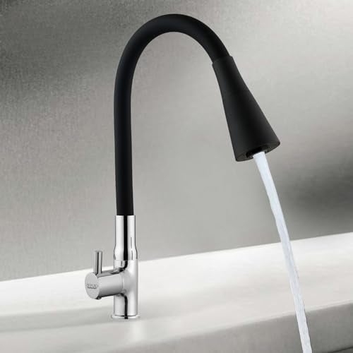 SPAZIO Turbo Brass Swan Neck Tap/Sink Faucet with Black 360 Degree Flexible Silicon Swivel Spout & Dual Flow Pattern, Hot/Cold Water for Kitchen Sink, Wash Basin, Chrome Finish Pillar Cock - Image 5