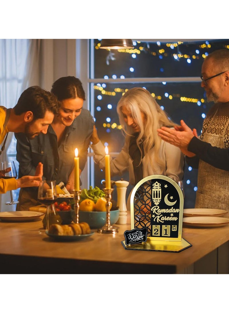 إي وورلد تقويم رمضان الخشبي للمسابقة، تزيين أنيق للعد التنازلي مع حليات فنية من الأكريليك للمنزل، للاحتفال بعيد الفطر وهدايا الأطفال، ويتضمن عد تنازلي لمدة 30 يومًا. - Image 4