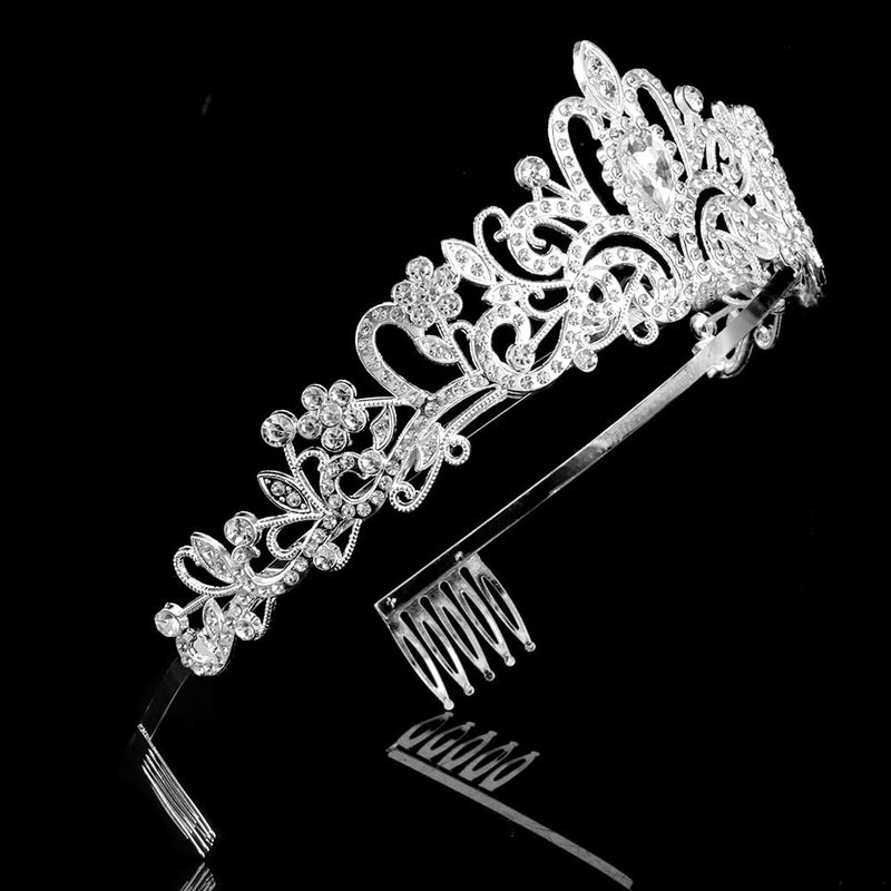 AOPRIE King & Queen Tiara and Crown for Women Men Girls Boys Halloween Party Event Supllies Favors Silver White, 2 Pack - Image 3