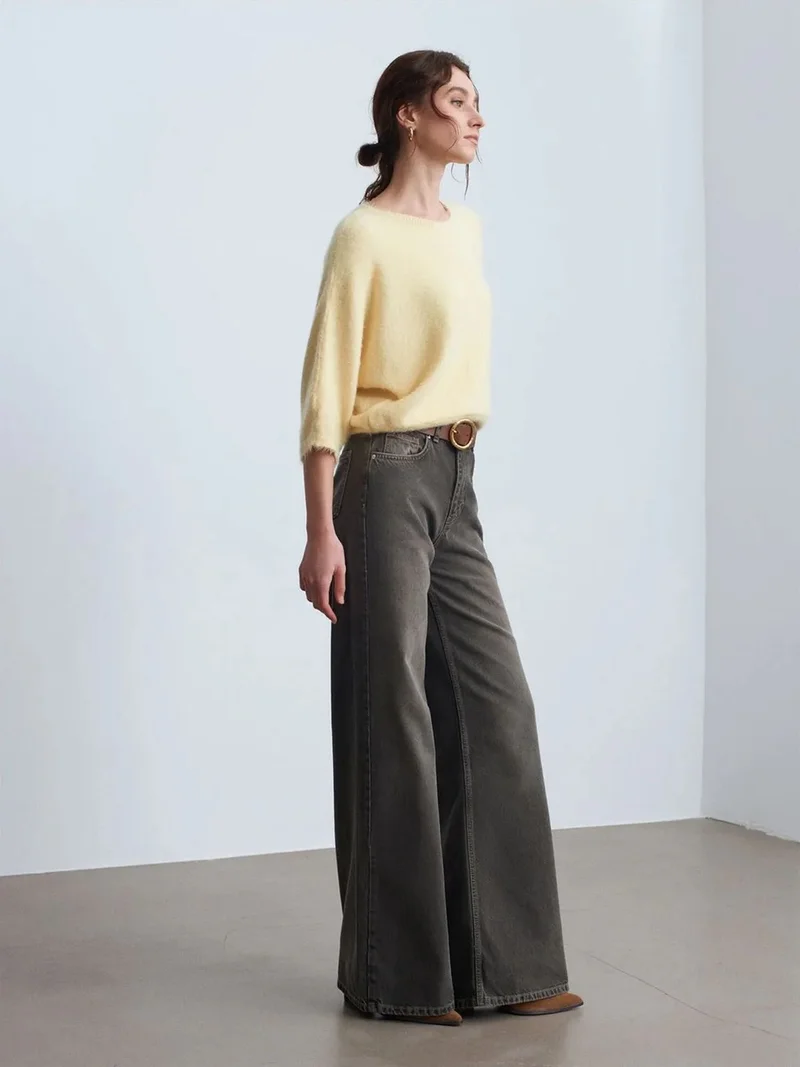ديلفين DILVIN High-Waist Wide-Leg Cotton Denim Jeans