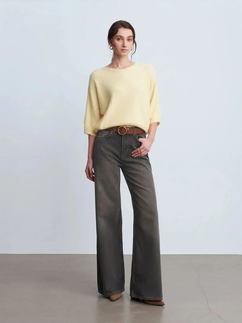 ديلفين DILVIN High-Waist Wide-Leg Cotton Denim Jeans