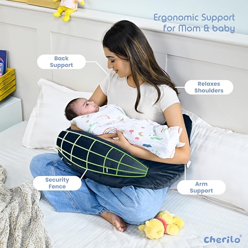 Cherilo Feeding Pillow for New Born Baby | Adjustable Feeding Pillow for Breastfeeding with Baby Support Fence Design, Soft Velvet Cover, Navy Blue | Nursing Pillow for Comfortable Feeding - Image 3