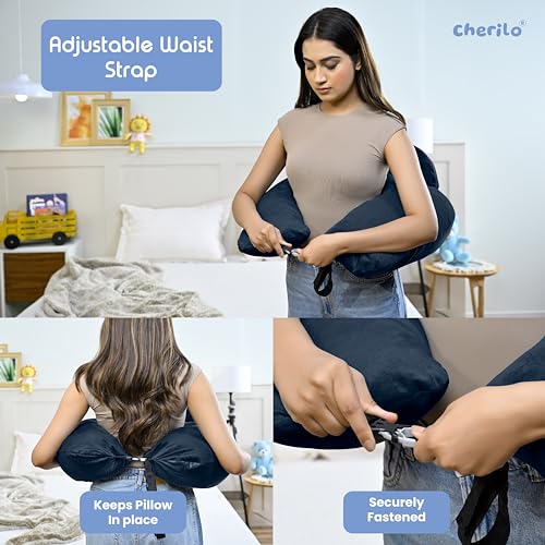 Cherilo Feeding Pillow for New Born Baby | Adjustable Feeding Pillow for Breastfeeding with Baby Support Fence Design, Soft Velvet Cover, Navy Blue | Nursing Pillow for Comfortable Feeding - Image 4