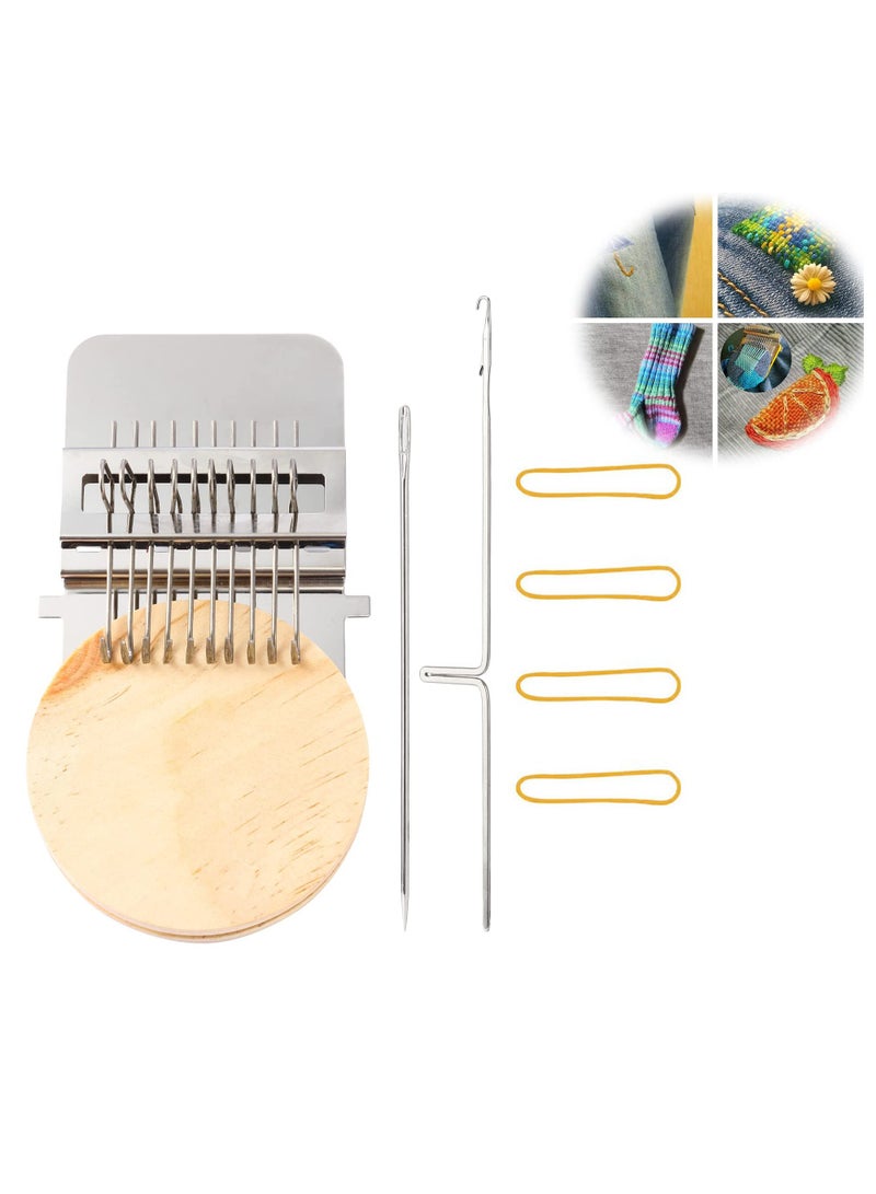 طقم أدوات النسيج ديرنينغ لوم سبيدويف مع 10 خطافات - إطار خشبي للمبتدئين لإصلاح الجينز بسرعة، وإصلاح الثقوب، وإنشاء فنون النسيج الجميلة على الملابس والجوارب. - Image 1