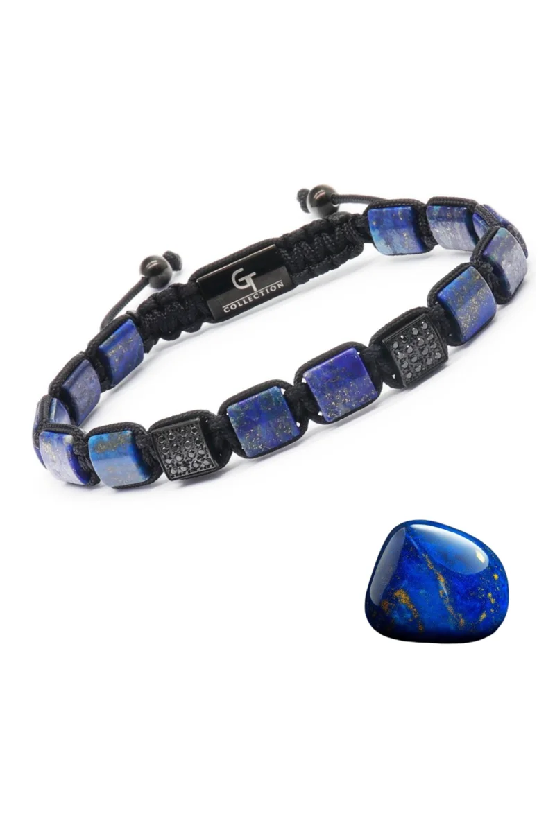 Lapis Lazuli Flat Beads Handmade Natural Stone Bead Bracelet – Bracelet for Men, Men’s Bracelet, Gifts for Men, Bracelets for Men – Adjustable One Size Fits All