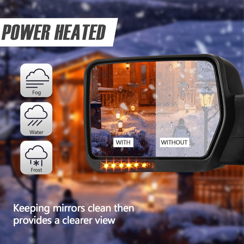 Perfit Zone Towing Mirrors Fit 07-14 F150 Pickup Truck, POWER HEATED With AMBER SIGNAL BLACK Mirror LEFT Driver Side Replacement - Image 5