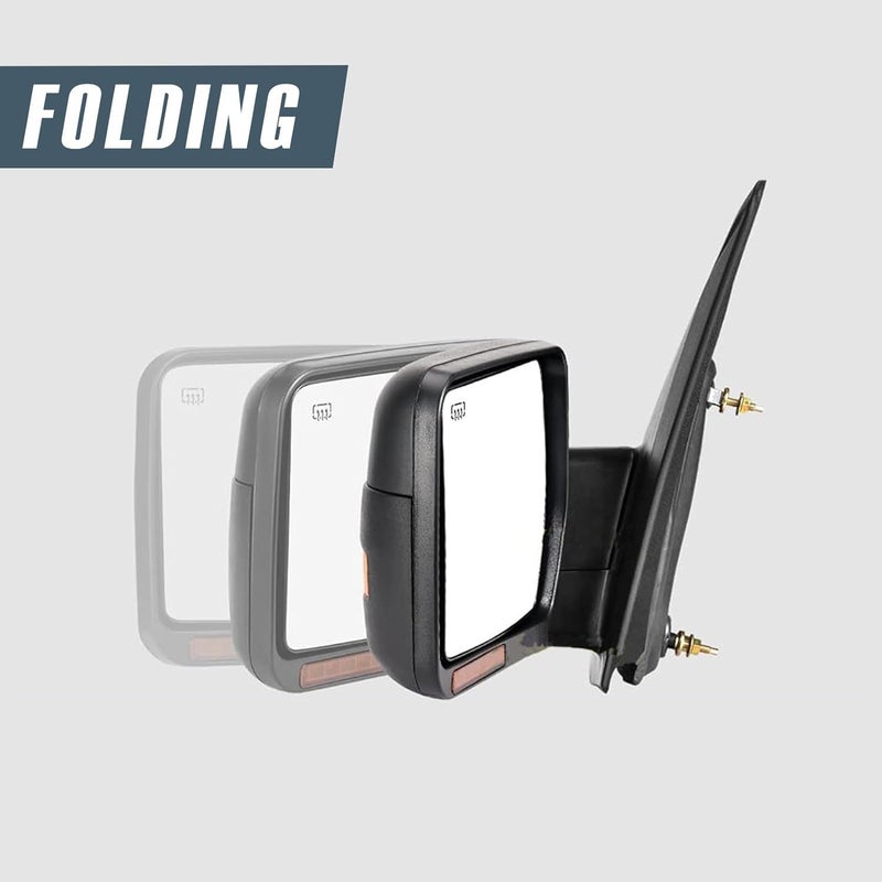 Perfit Zone Towing Mirrors Fit 07-14 F150 Pickup Truck, POWER HEATED With AMBER SIGNAL BLACK Mirror LEFT Driver Side Replacement - Image 4