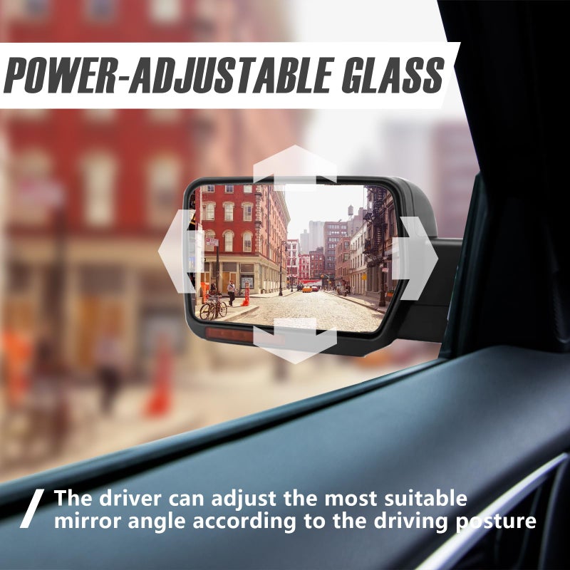 Perfit Zone Towing Mirrors Fit 07-14 F150 Pickup Truck, POWER HEATED With AMBER SIGNAL BLACK Mirror LEFT Driver Side Replacement - Image 3