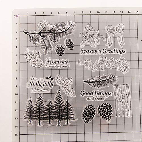 LZBRDY Winter Trees Branch Leaves Pine Cones Bow Clear Rubber Stamps for Card Making and Scrapbooking Christmas Wishes Words Silicone Stamps - Image 3
