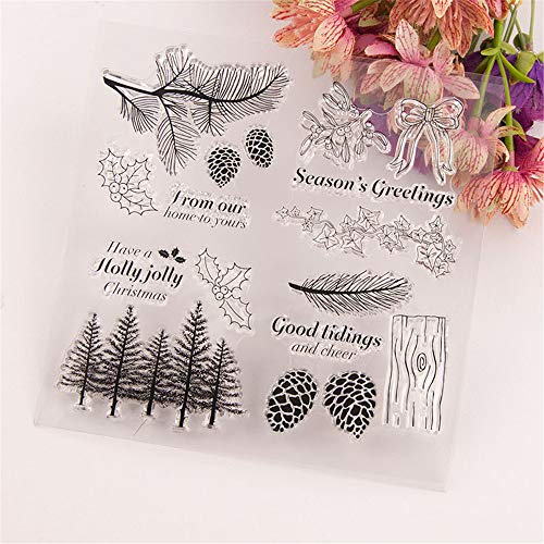 LZBRDY Winter Trees Branch Leaves Pine Cones Bow Clear Rubber Stamps for Card Making and Scrapbooking Christmas Wishes Words Silicone Stamps - Image 4