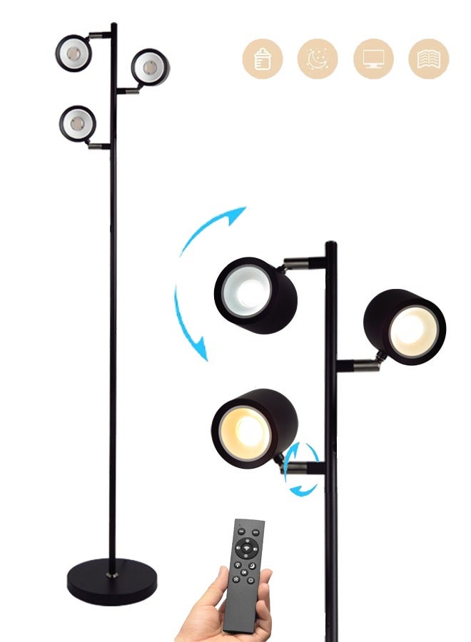Floor Lamp LED Standing Reading Light with Remote Control, Adjustable Simple Design with Black Lampshade, 3 Color & Stepless Brightness Dimmer for Study, Bedroom, Living Room - Image 1