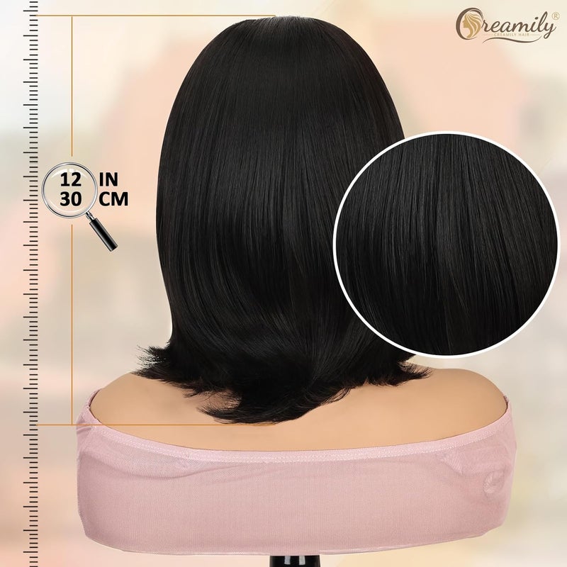 Creamily Short Bob Hairband Style Wigs for Women Ice Silk Shoulder Length Synthetic Natural Cosplay Wig Bob for Girl Colorful Costume Wigs Black - Image 5