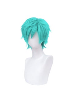 Alacos Short Fashion Spiky Layered Anime Cosplay Wig Unisex Basic New Cosplayer Male Costume Wigs+Wig Cap (Teal Green)