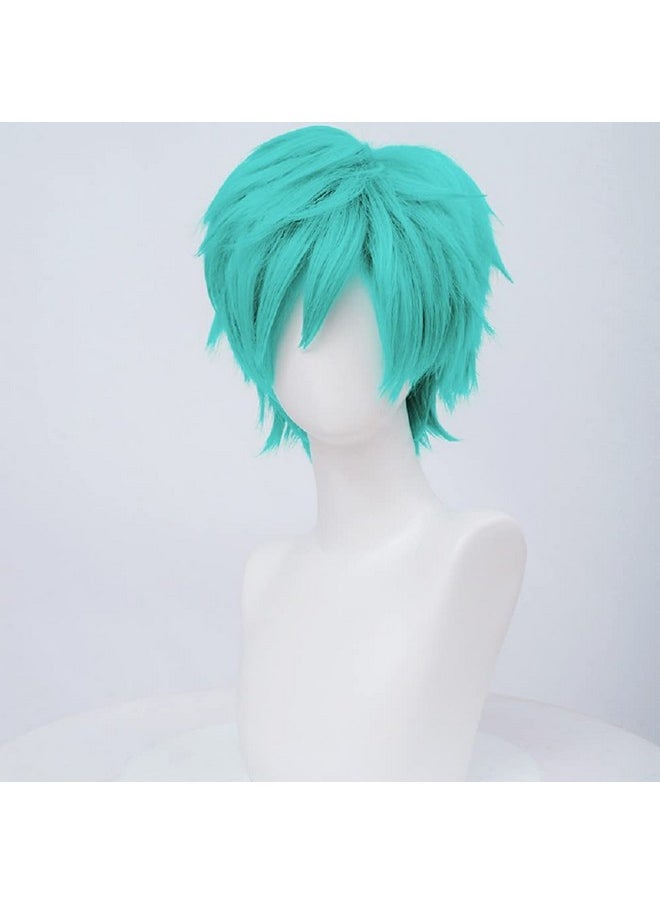 Aicos - Alacos Short Fashion Spiky Layered Anime Cosplay Wig Unisex Basic New Cosplayer Male Costume Wigs+Wig Cap (Teal Green) - Image 1