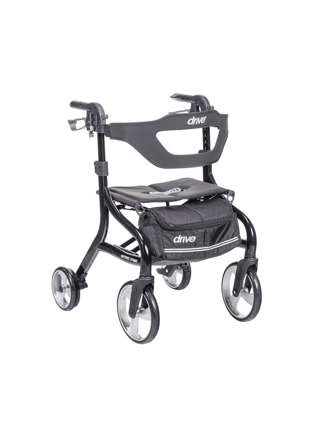 Drive Medical Nitro Sprint Foldable Rollator Walker with Seat, Standard Height Lightweight Rollator with Large Wheels, Folding Rolling Walker, Walker Rollator with Seat, Black  - Image 1