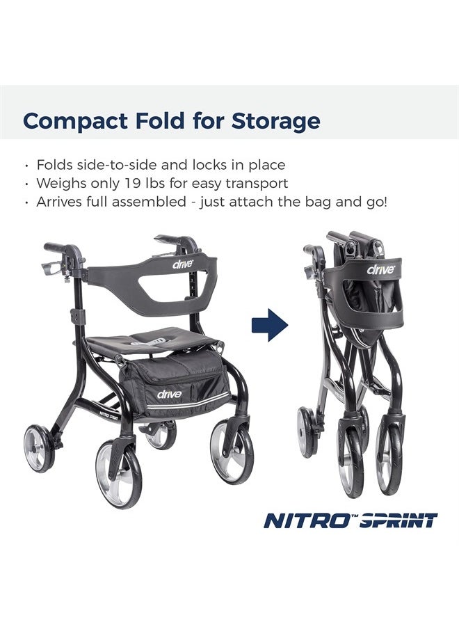 Drive Medical - Nitro Sprint Foldable Rollator Walker with Seat, Standard Height Lightweight Rollator with Large Wheels, Folding Rolling Walker, Walker Rollator with Seat, Black - Image 1