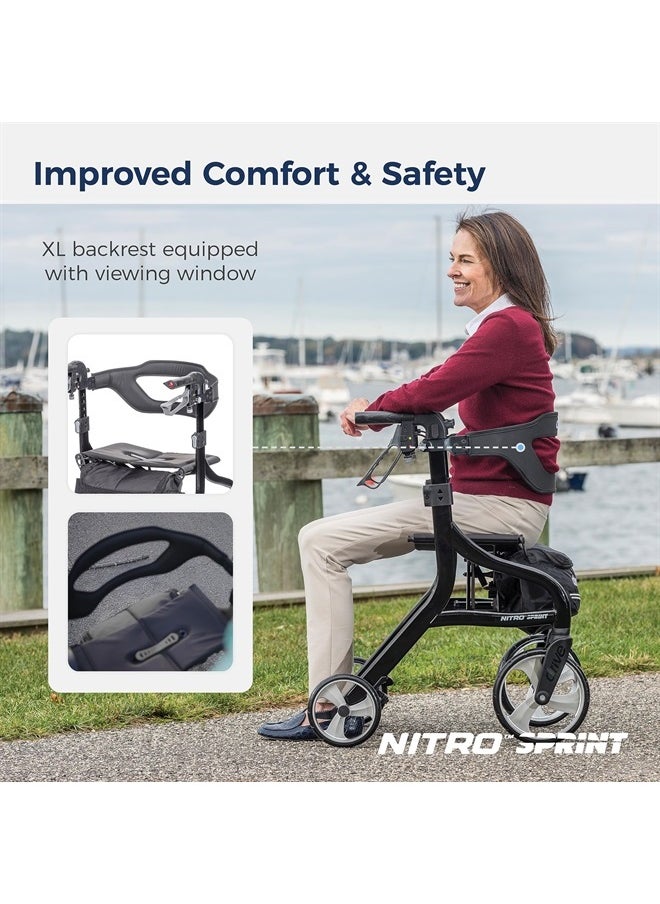 Drive Medical - Nitro Sprint Foldable Rollator Walker with Seat, Standard Height Lightweight Rollator with Large Wheels, Folding Rolling Walker, Walker Rollator with Seat, Black - Image 1