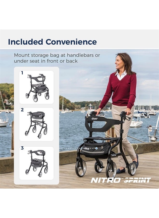 Drive Medical Nitro Sprint Foldable Rollator Walker with Seat, Standard Height Lightweight Rollator with Large Wheels, Folding Rolling Walker, Walker Rollator with Seat, Black  - Image 4