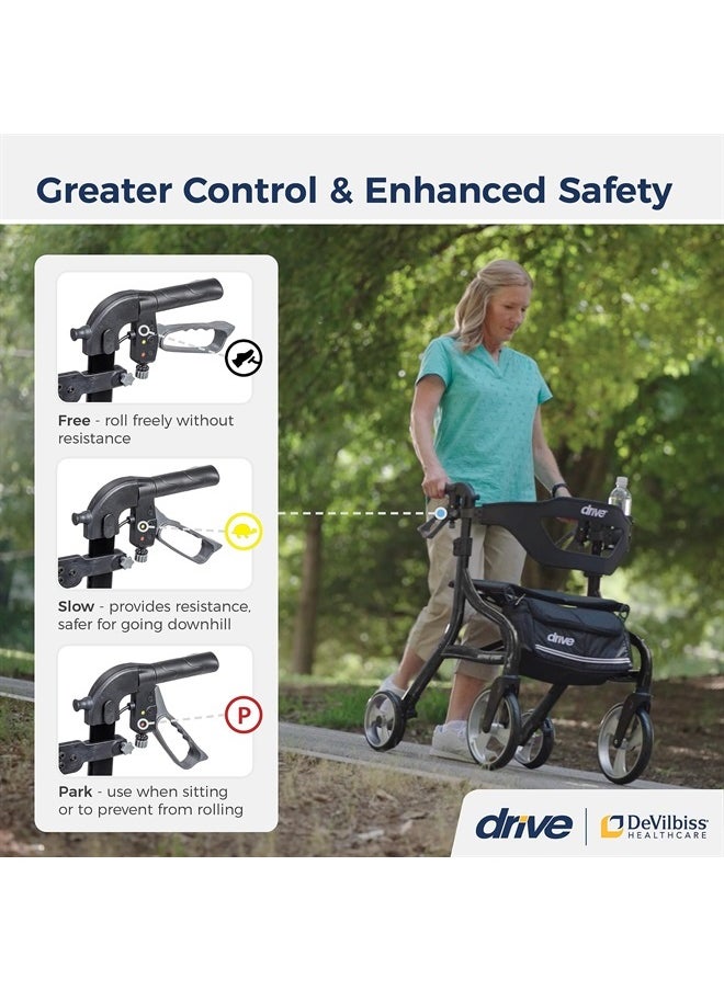 Drive Medical Nitro Sprint Foldable Rollator Walker with Seat, Standard Height Lightweight Rollator with Large Wheels, Folding Rolling Walker, Walker Rollator with Seat, Black  - Image 3