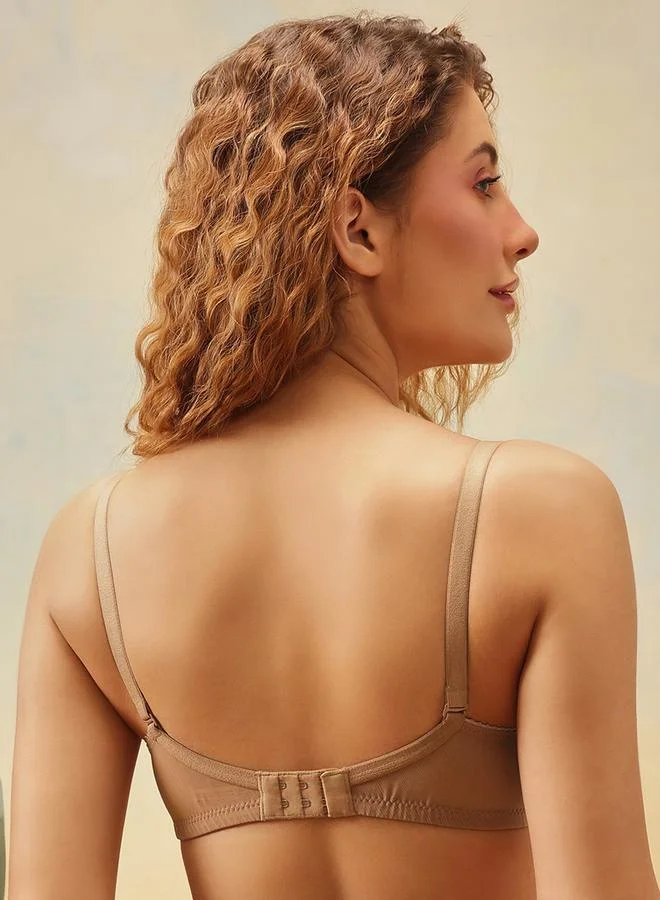 Clovia  Nude Padded Non-Wired Full Coverage T-Shirt Bra for Women | Best Price UAE