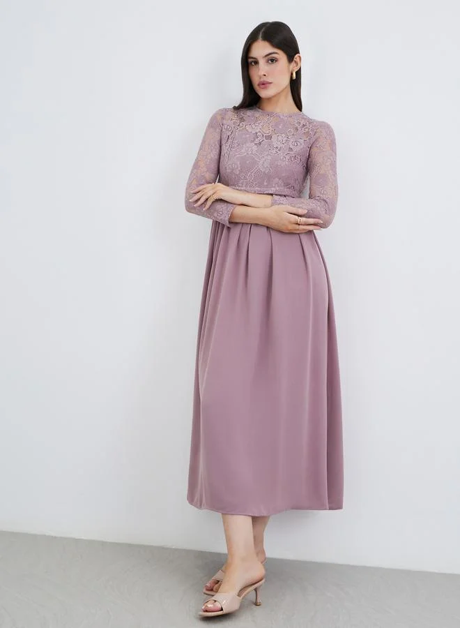 ستايلي Styli Purple Lace Insert A-Line Maxi Dress
