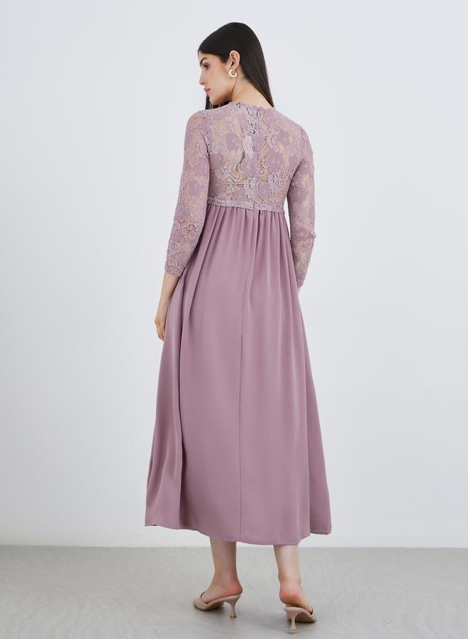 ستايلي فستان ماكسي بتصميم - مزين بالدانتيل باللون البنفسجي - Image 5