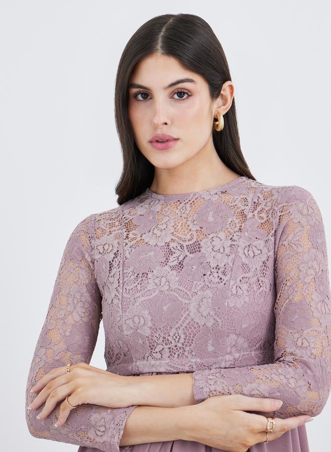 ستايلي فستان ماكسي بتصميم - مزين بالدانتيل باللون البنفسجي - Image 4