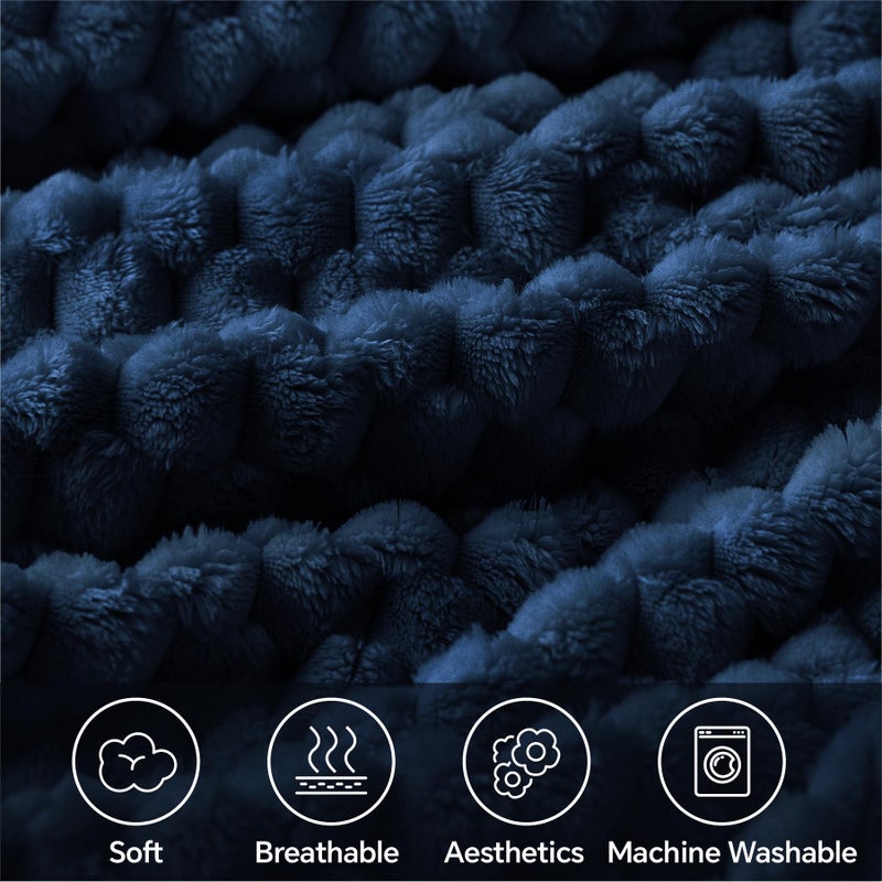 BEDELITE BEDELITE Fleece Throw Blanket for Couch & Bed - 3D Jacquard Decorative Navy Blanket  Super Soft and Cozy Warm Fuzzy Blanket All Seasons Suitable  50x60Inches  - Image 3
