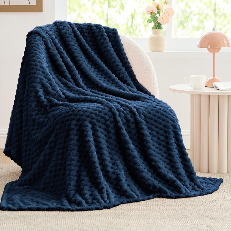 BEDELITE BEDELITE Fleece Throw Blanket for Couch & Bed - 3D Jacquard Decorative Navy Blanket  Super Soft and Cozy Warm Fuzzy Blanket All Seasons Suitable  50x60Inches  - Image 1