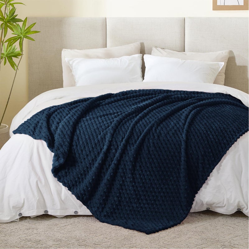 BEDELITE BEDELITE Fleece Throw Blanket for Couch & Bed - 3D Jacquard Decorative Navy Blanket  Super Soft and Cozy Warm Fuzzy Blanket All Seasons Suitable  50x60Inches  - Image 5