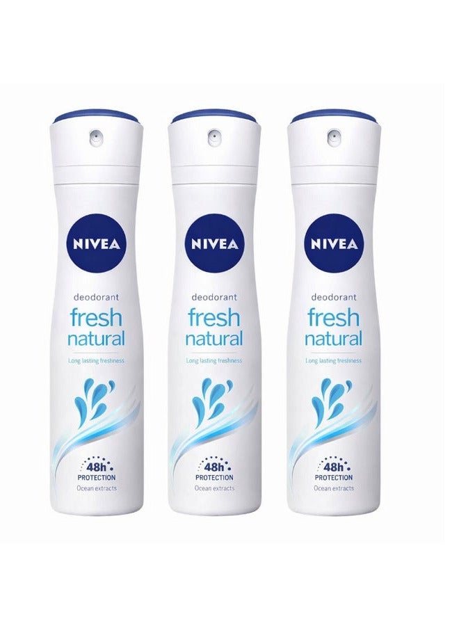 Nivea Pack Of 3 Nivea Fresh Natural Deodorant Spray For Women150ml - Image 1