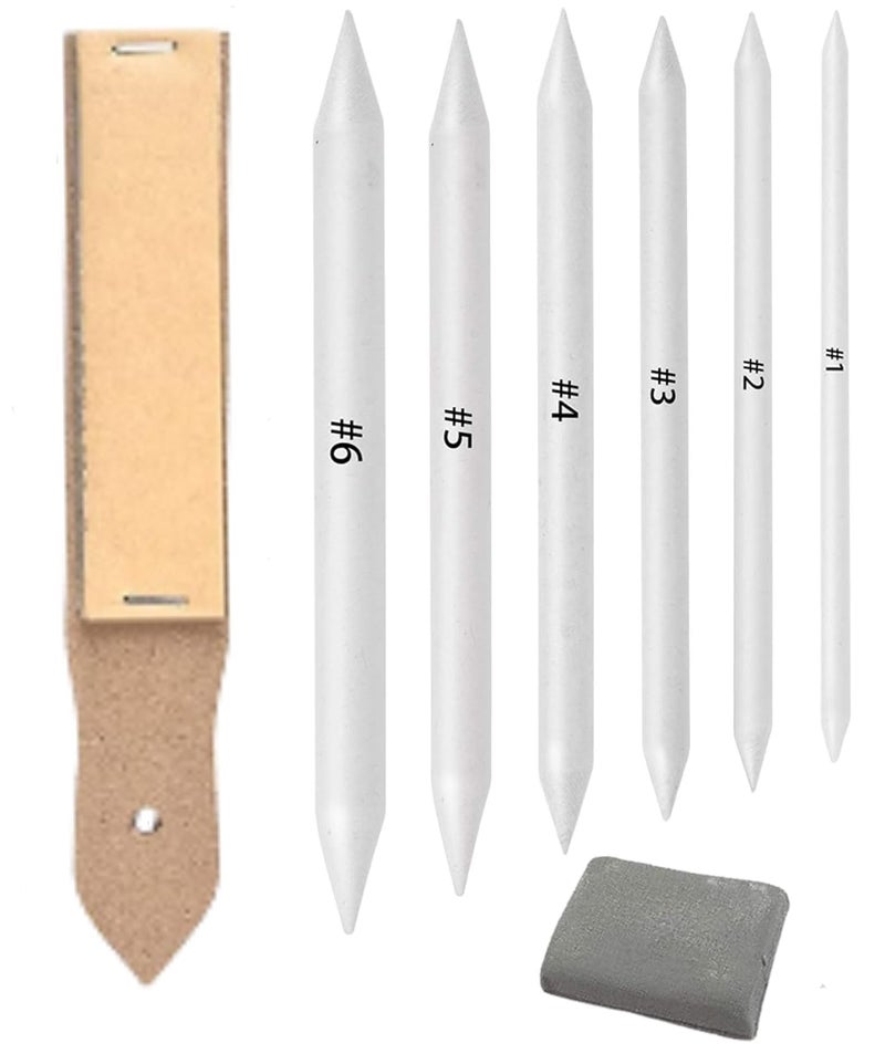 ARROLLIANT Paper Blending Stump Set with Sand Paper and Kneadable Art Eraser - (White) - Image 1