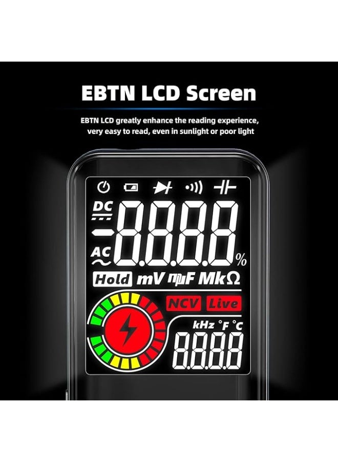 جهاز قياس متعدد ذكي، شاشة LCD رقمية، جهاز قياس متعدد قابل لإعادة الشحن، جهاز قياس الفولتميتر/التيار المتردد/المستمر، جهاز اختبار استمرارية الثنائيات الترددية والسعة المقاومة - Image 2