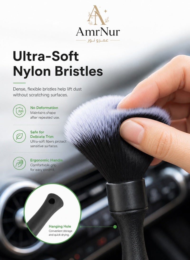 Amr Nur Car Interior Cleaning Brush, Auto Detailing Dust Brush, Dashboard Cleaner, Air Vent Cleaning Brush, Vehicle Interior Dusting Tool for Console, Vents and Car Cabin, Black - Image 2