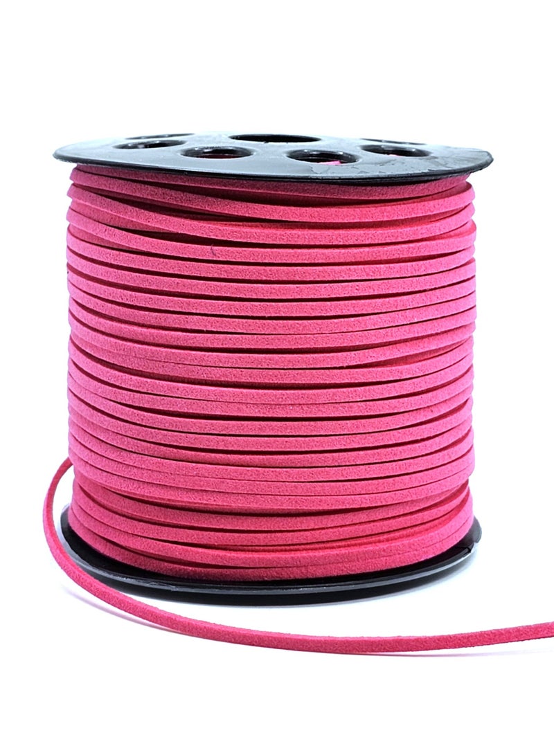 سلك من جلد الغزال الفوشيا 2.6 مم، سلك من الجلد الصناعي المسطح بطول 100 ياردة للقلائد والأساور وصناعة المجوهرات والخرز والحرف اليدوية - Image 1