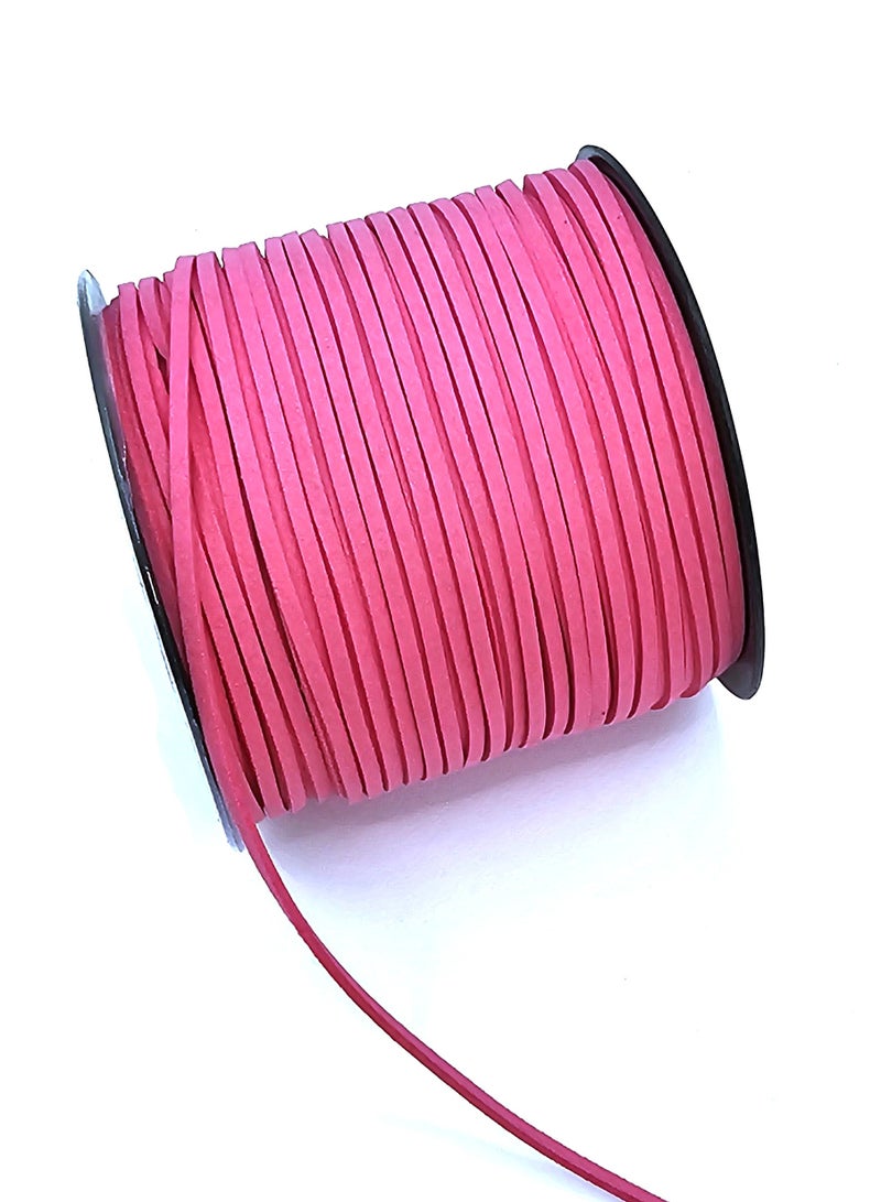 سلك من جلد الغزال الفوشيا 2.6 مم، سلك من الجلد الصناعي المسطح بطول 100 ياردة للقلائد والأساور وصناعة المجوهرات والخرز والحرف اليدوية - Image 2