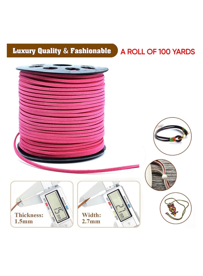 سلك من جلد الغزال الفوشيا 2.6 مم، سلك من الجلد الصناعي المسطح بطول 100 ياردة للقلائد والأساور وصناعة المجوهرات والخرز والحرف اليدوية - Image 3