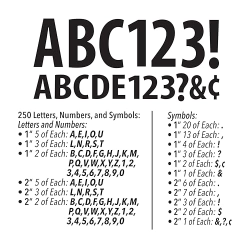 ArtSkills Poster and Bulletin Board Vinyl Letters and Numbers, Black, 1" and 2"h, 250/Pack - Image 2
