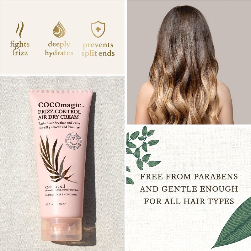 Cocomagic Frizz Control Air Dry Cream | Anti-Frizz Styling Cream | Helps to Calm and Smooth Frizzy Hair | Paraben Free, Cruelty Free, Made in USA (6 oz) - Image 3