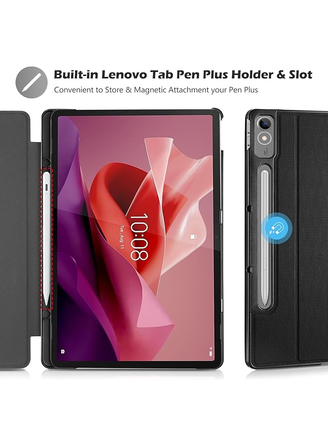 Procases Cover For Lenovo Tab P12 12.7 Inch 2023 Case Tb370Fu With Pen Holder Slim Folio Case Protective Hard Shell Lightweight Stand Smart Cover For 12.7 Inch Lenovo Tab P12 2023 -Black - Image 2